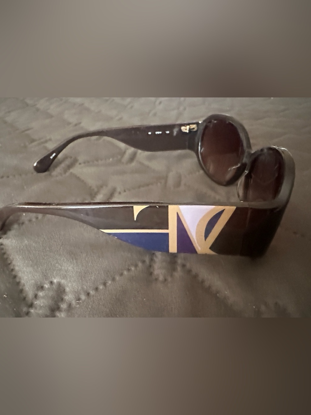 Diane Von Furstenberg (never worn) Brown Sunglasses with Gold and Blue Accent